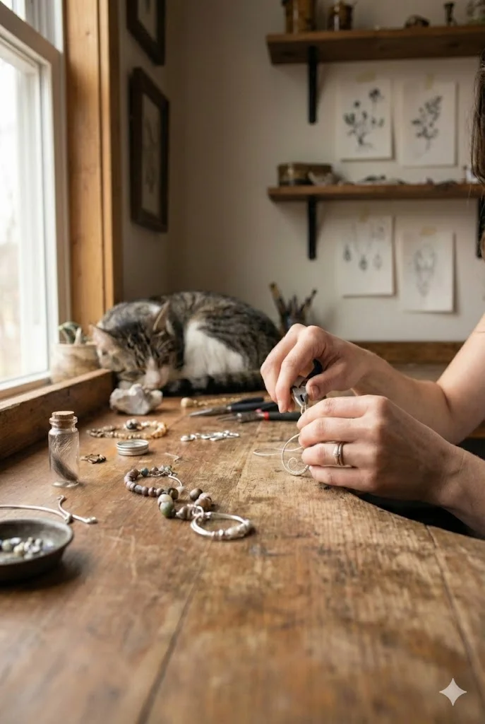 Laura creating handcrafted jewelry