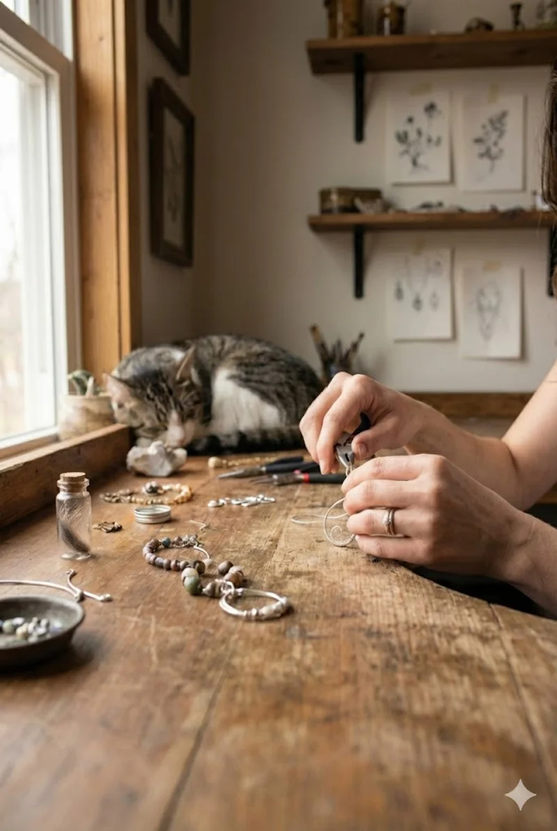 Laura creating handcrafted jewelry